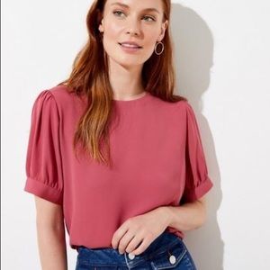 LOFT Petite Puff Sleeve Button Back Top